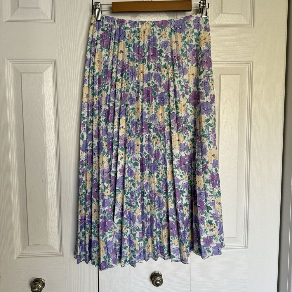 Baroness Waynes Midi Skirt Women Size 12 Purple Pleated Pull On Comfort USA - Picture 11 of 15